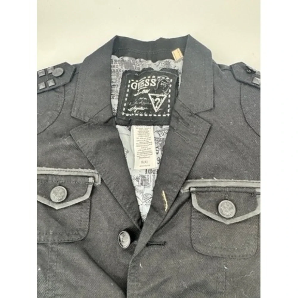 Guess Military Jacket Kids S 4 Black Studded Epaulette Linen‎ Blend Jacket Read